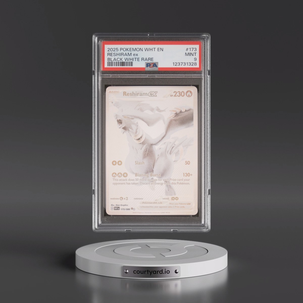 2025 Pokémon Wht EN-White Flare #173 Reshiram EX - Holo Black White Rare (PSA 9 MINT)