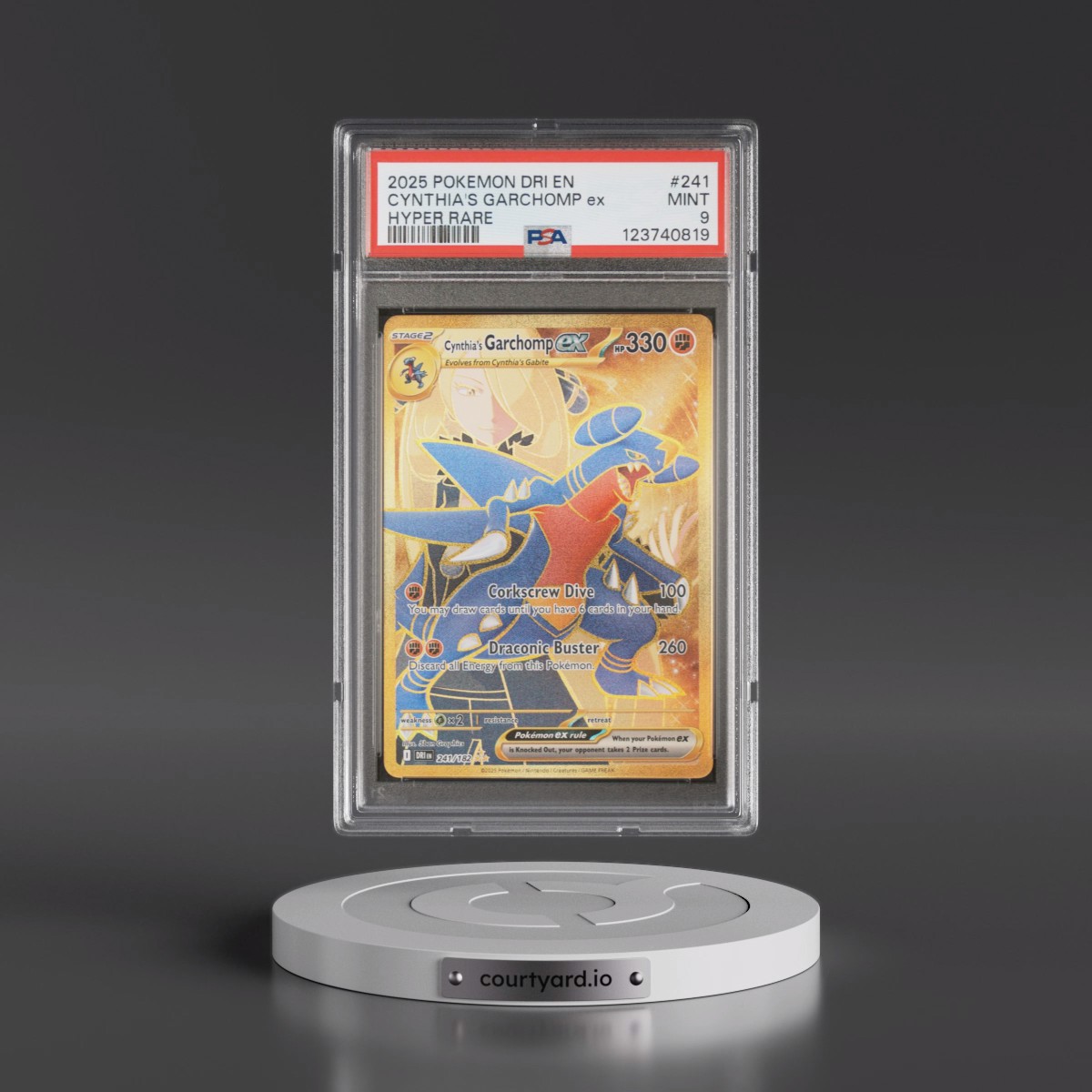 2025 Pokémon Dri EN-Destined Rivals #241 Cynthia's Garchomp EX - Holo Hyper Rare (PSA 9 MINT)