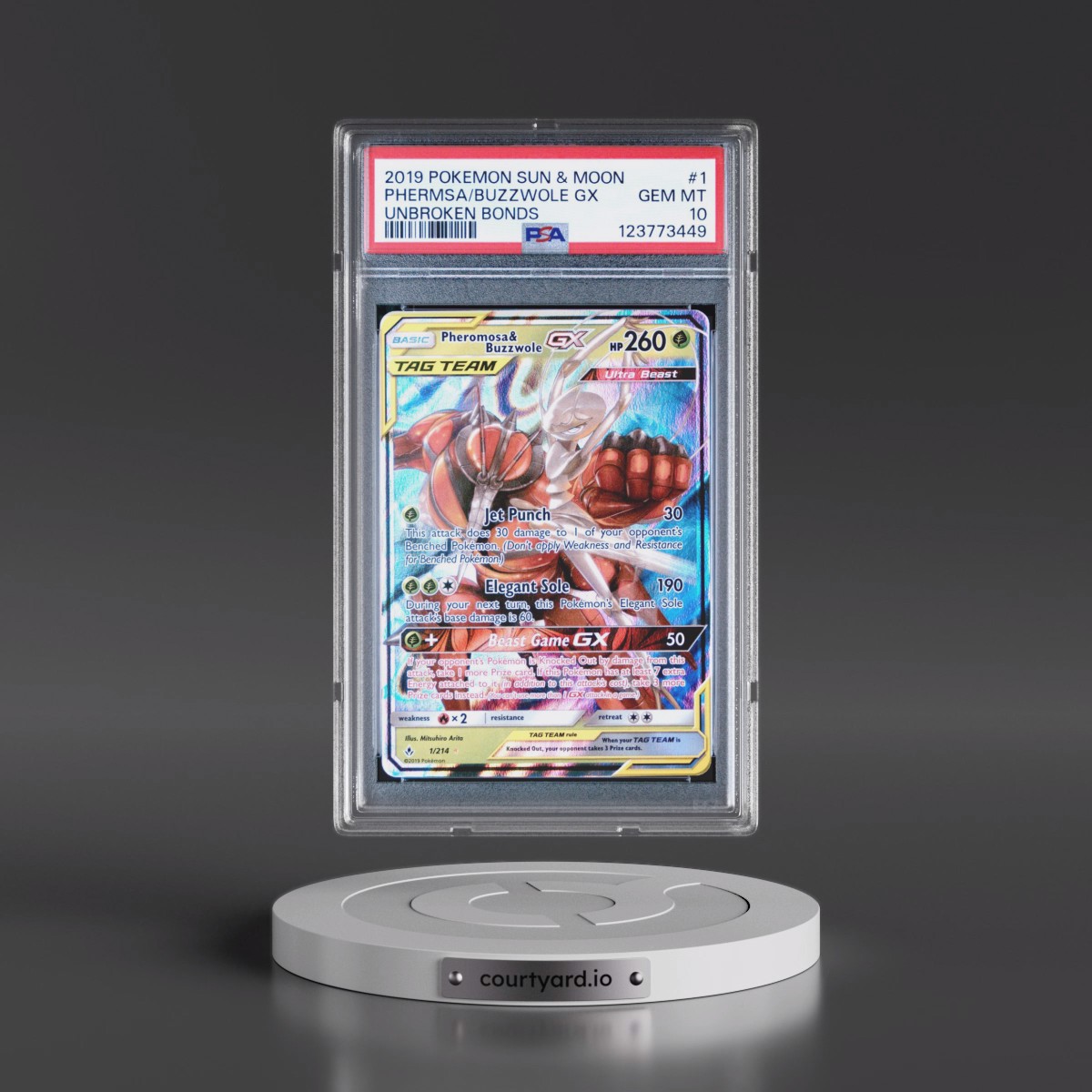 2019 Pokémon Sun & Moon Unbroken Bonds #1 Pheromosa & Buzzwole GX - Holo (PSA 10 GEM MINT)