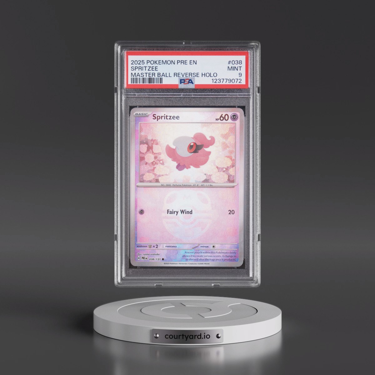 2025 Pokémon Pre EN-Prismatic Evolutions #038 Spritzee - Reverse Holo Master Ball (PSA 9 MINT)