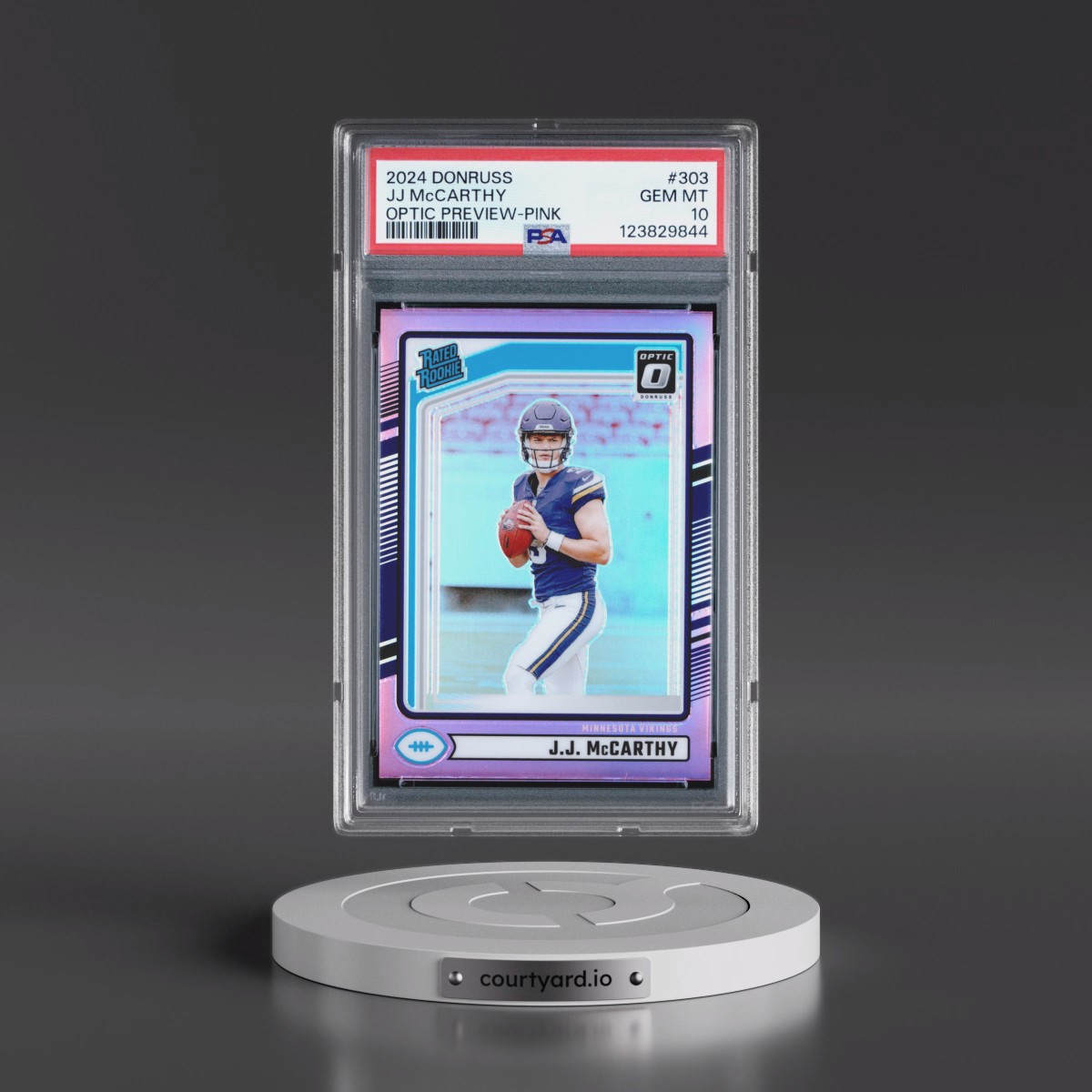 2024 Panini Donruss #303 JJ McCarthy - Optic Preview-Pink (PSA 10 GEM MINT)