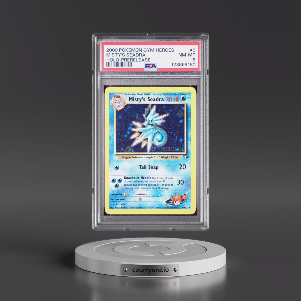 2000 Pokémon Gym Heroes #9 Misty's Seadra - Holo-Prerelease (PSA 8 NM-MT)