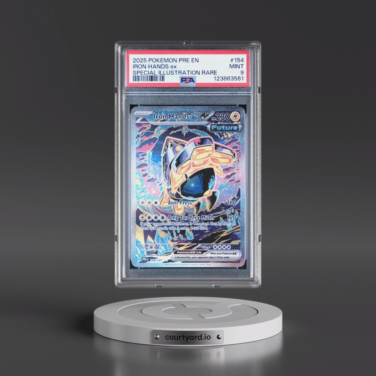 2025 Pokémon Pre EN-Prismatic Evolutions #154 Iron Hands EX - Holo Special Illustration Rare (PSA 9 MINT)