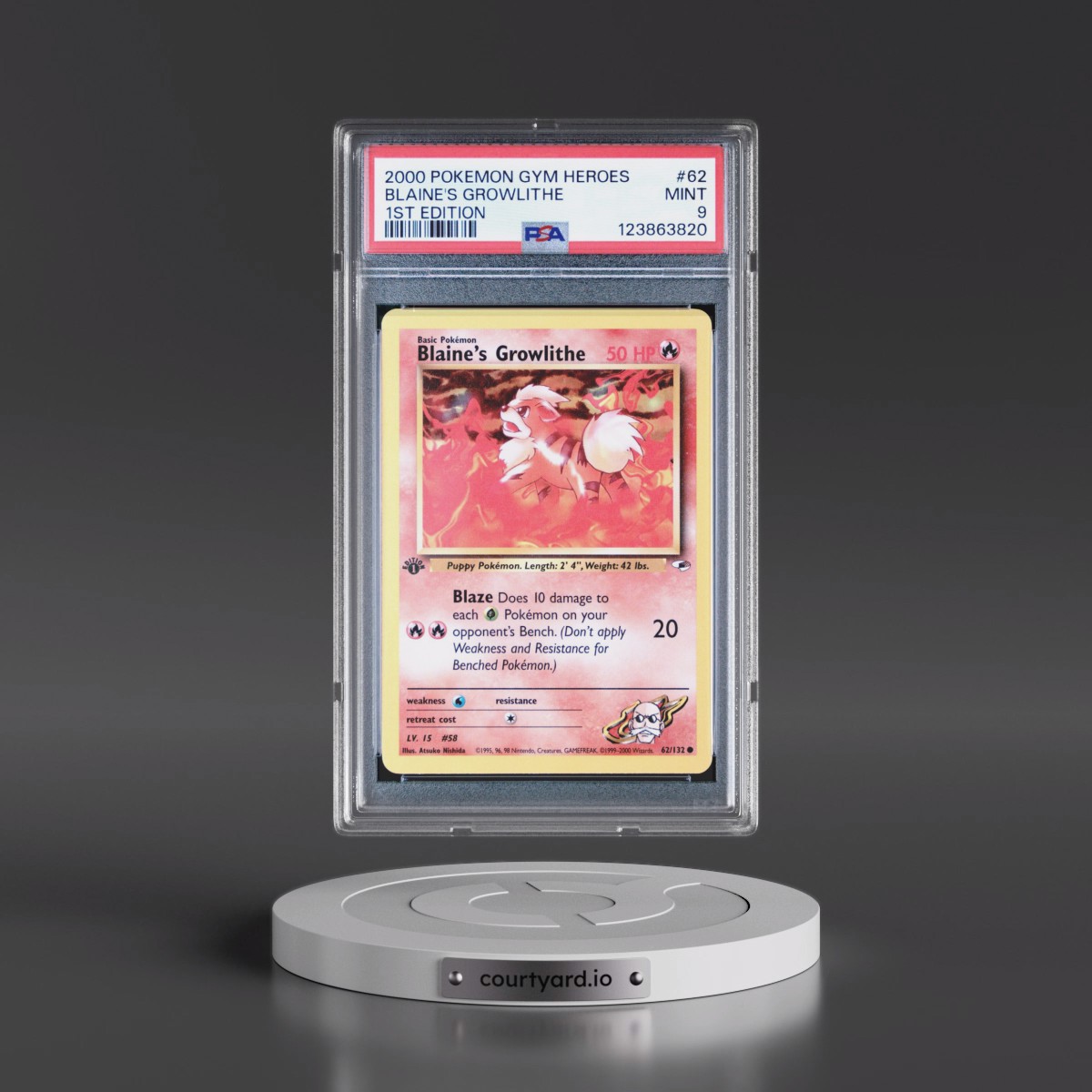 2000 Pokémon Gym Heroes #62 Blaine's Growlithe - 1st Edition (PSA 9 MINT)