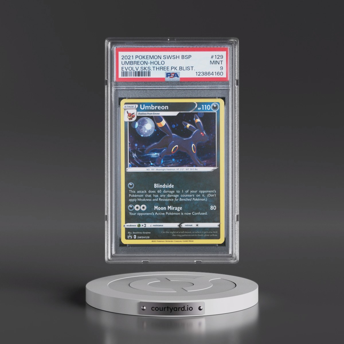 2021 Pokémon Swsh Black Star Promo #129 Umbreon - Holo Evolving Skies Three Pack Blisters (PSA 9 MINT)