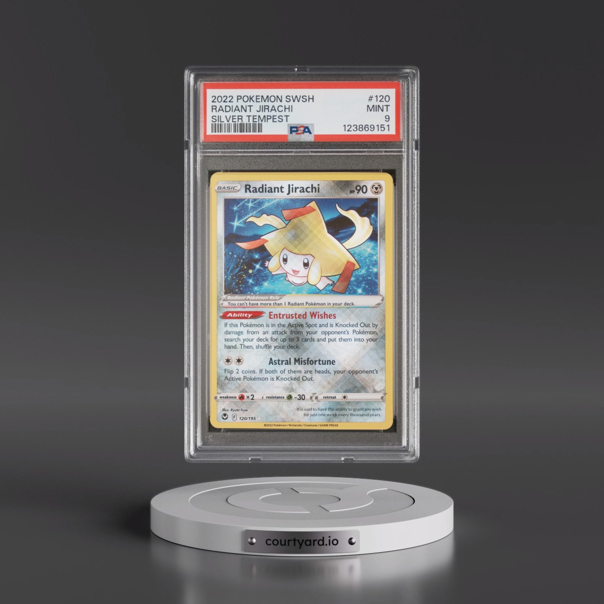2022 Pokémon Sword & Shield Silver Tempest #120 Radiant Jirachi - Holo (PSA 9 MINT)