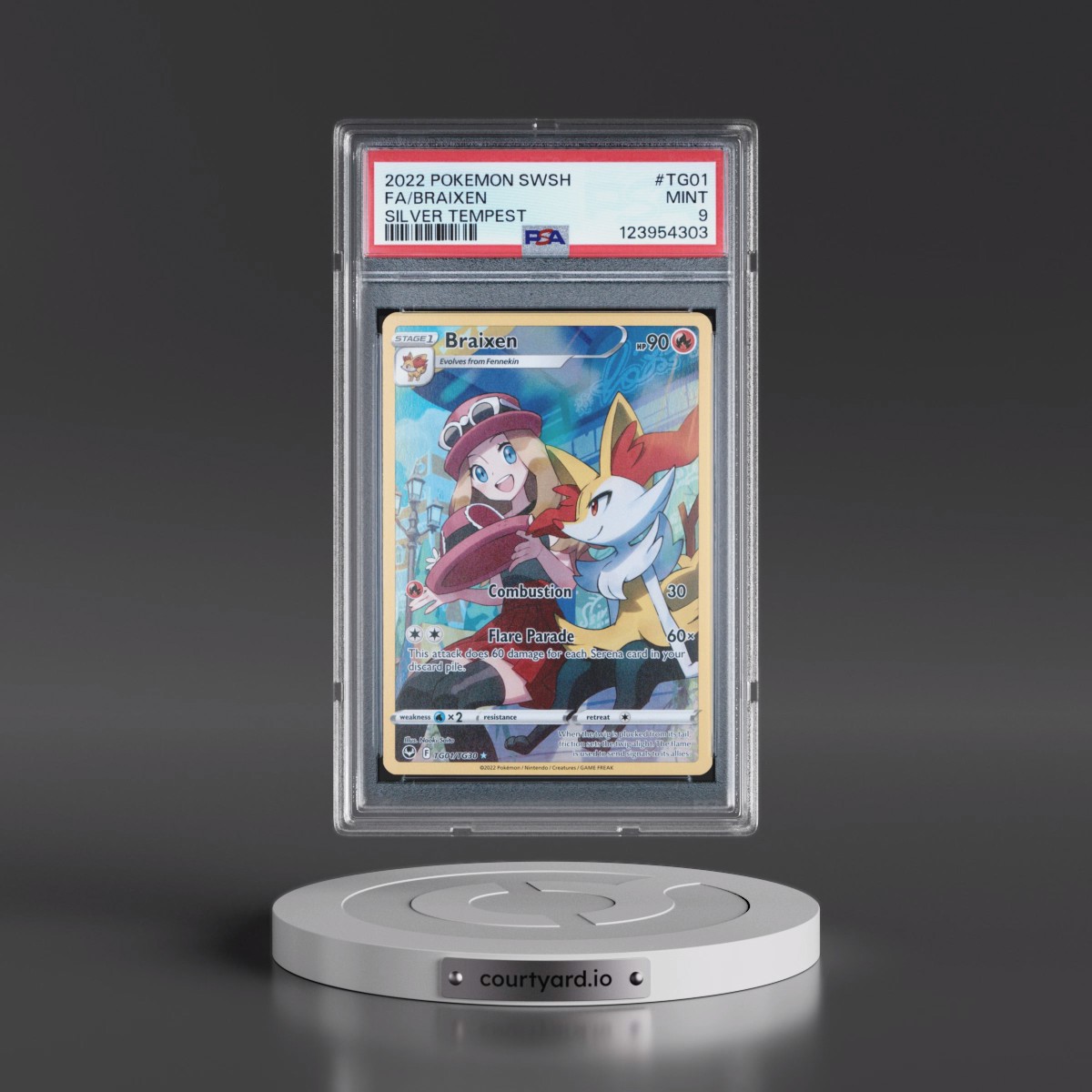 2022 Pokémon Sword & Shield Silver Tempest #TG01 Braixen - Full Art (PSA 9 MINT)