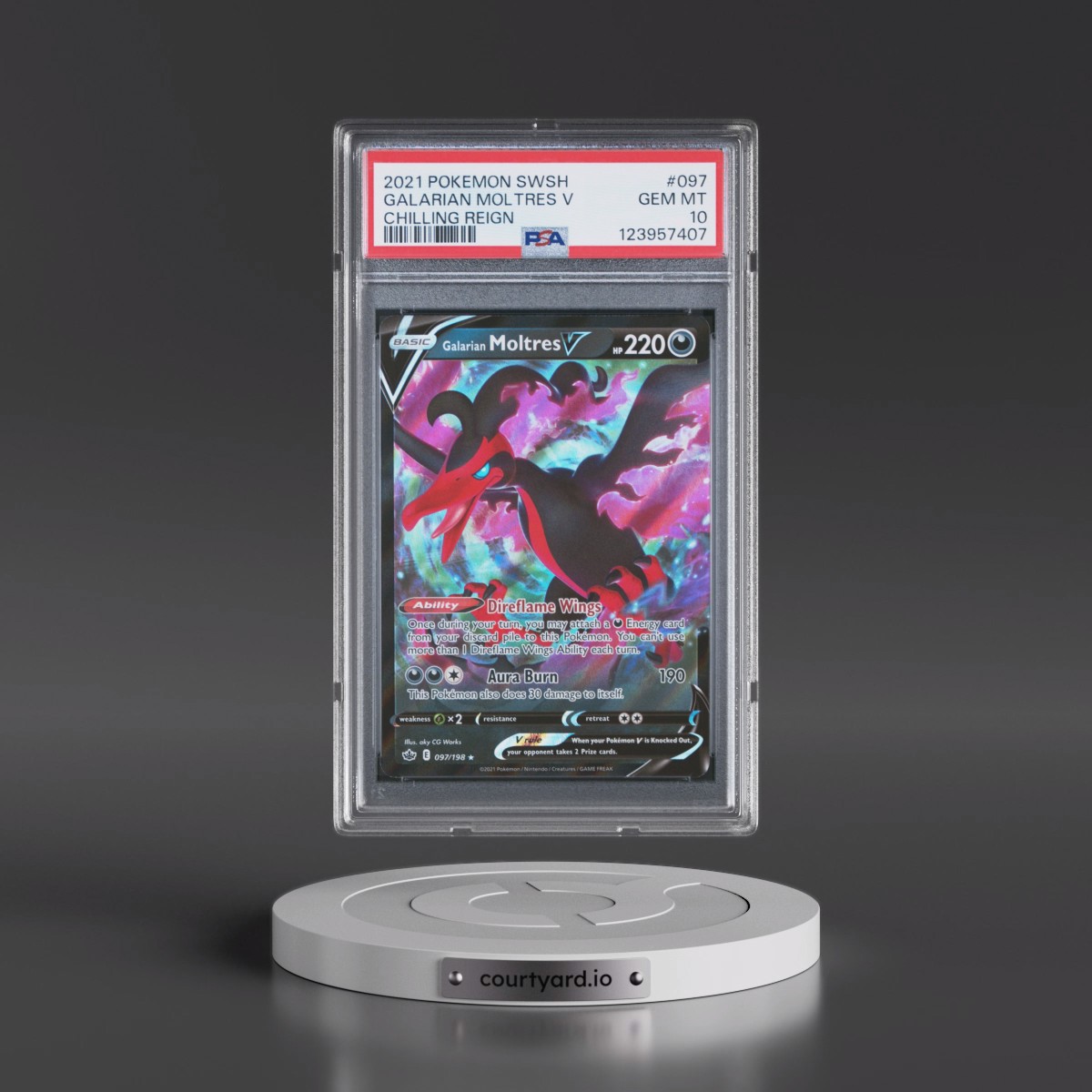 2021 Pokémon Sword & Shield Chilling Reign #097 Galarian Moltres V - Holo (PSA 10 GEM MINT)