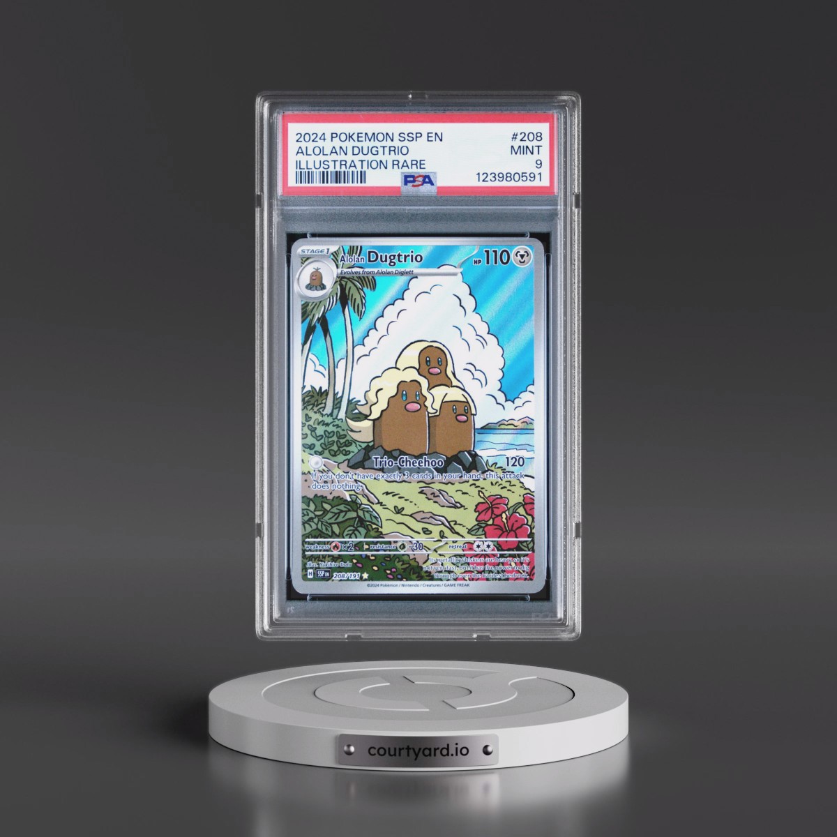 2024 Pokémon Ssp EN-Surging Sparks #208 Alolan Dugtrio - Illustration Rare (PSA 9 MINT)