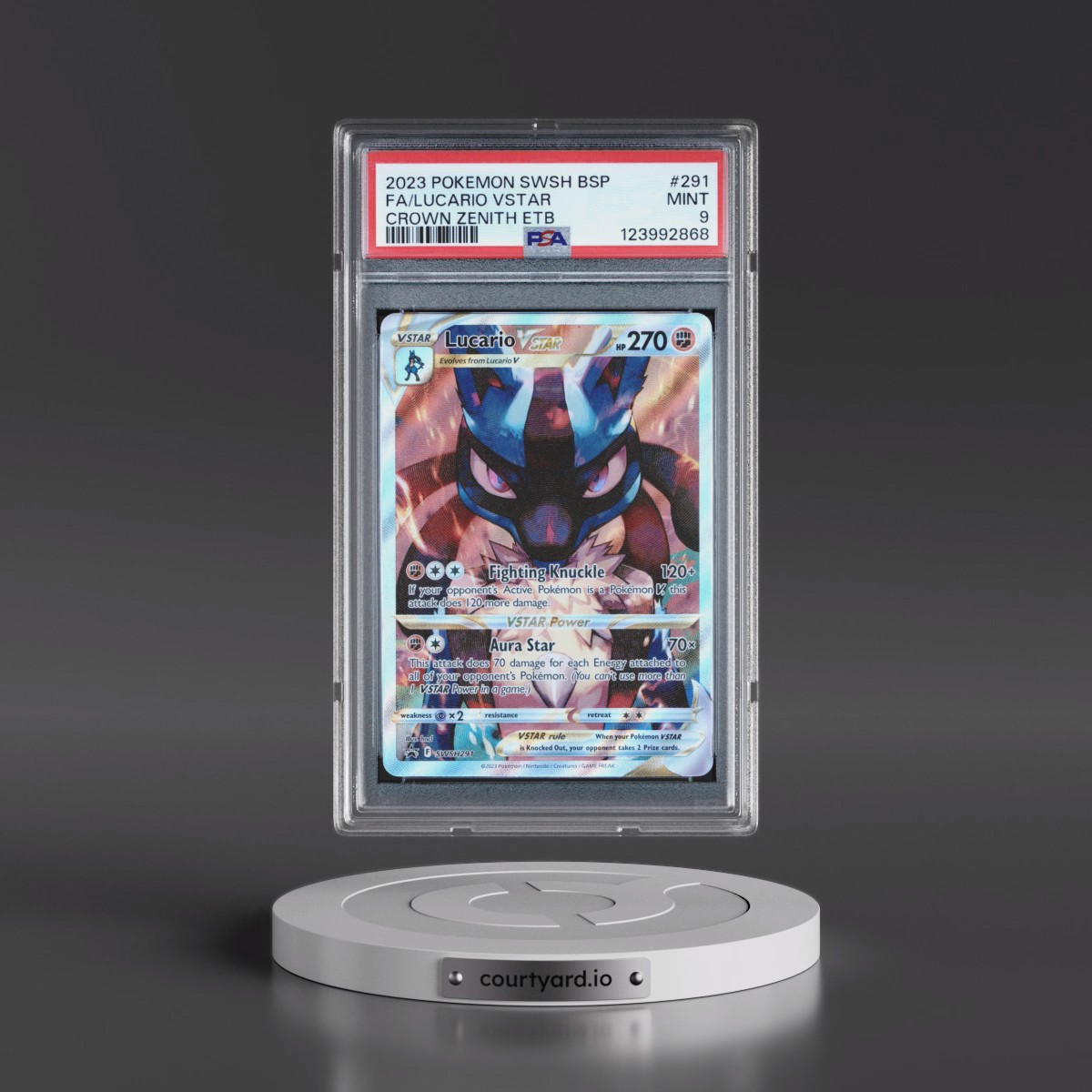 2023 Pokémon Swsh Black Star Promo #291 Lucario Vstar - Full Art Crown Zenith Elite Trainer Box (PSA 9 MINT)
