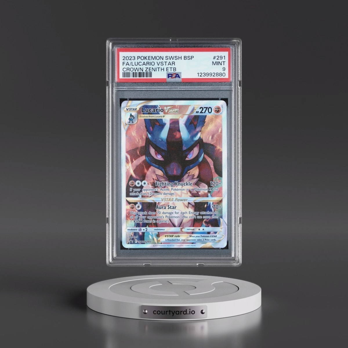 2023 Pokémon Swsh Black Star Promo #291 Lucario Vstar - Full Art Crown Zenith Elite Trainer Box (PSA 9 MINT)