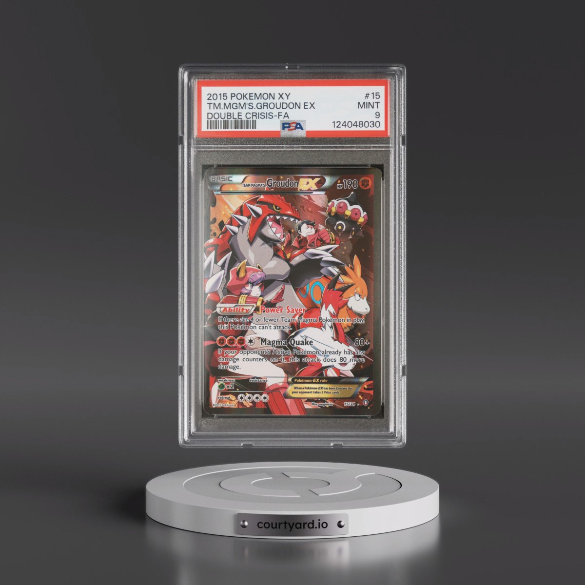 2015 Pokémon XY Double Crisis #15 Team Magma's Groudon EX - Holo Full Art (PSA 9 MINT)