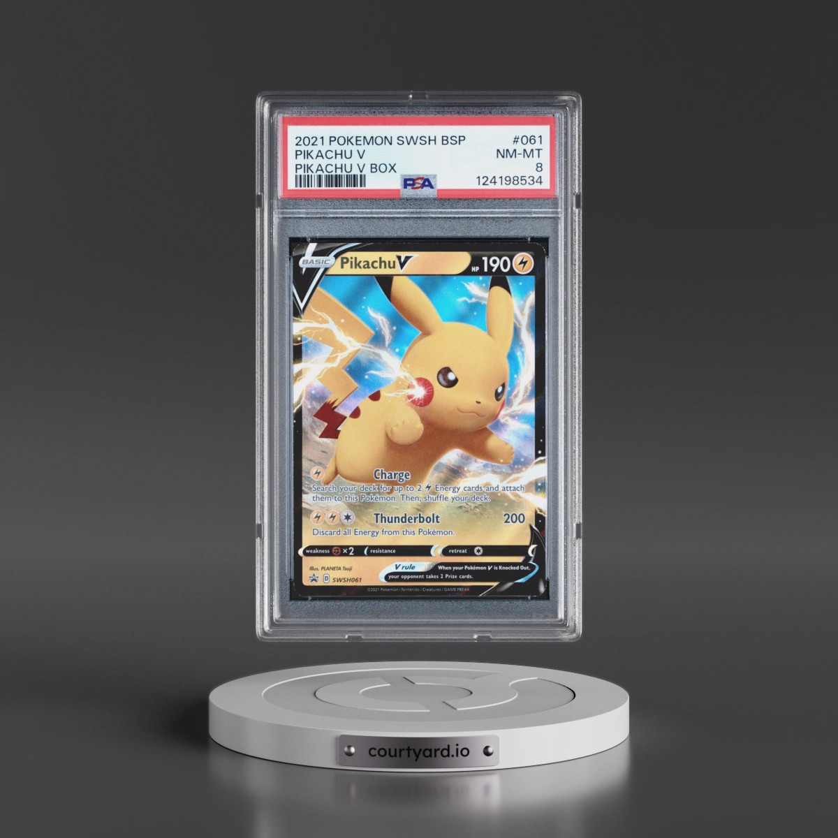 2021 Pokémon Swsh Black Star Promo #061 Pikachu V - Holo Pikachu V Box (PSA 8 NM-MT)