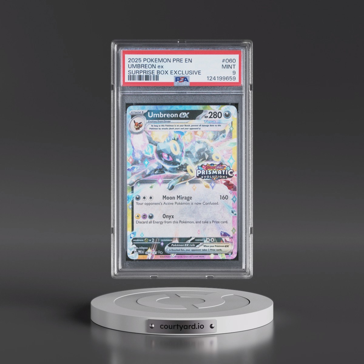 2025 Pokémon Pre EN-Prismatic Evolutions #060 Umbreon EX - Holo Surprise Box Exclusive (PSA 9 MINT)