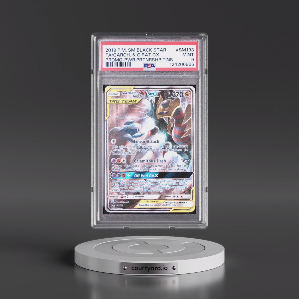 2019 Pokémon SM Black Star Promo #SM193 Garchomp & Giratina GX - Holo Full Art Power Partnership Tins (PSA 9 MINT)