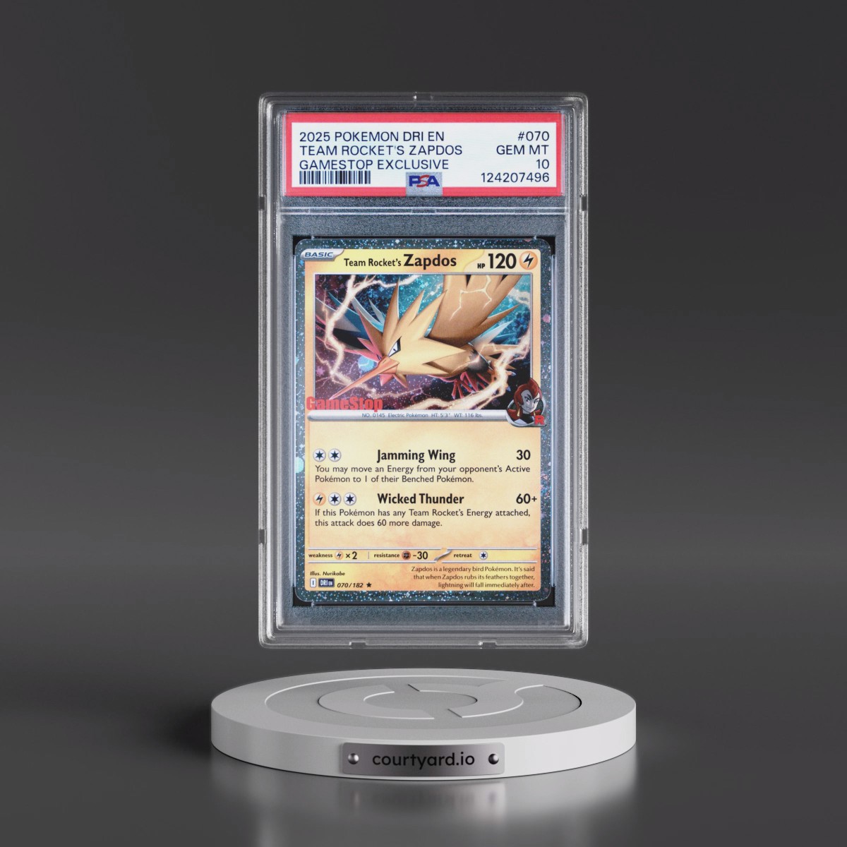 2025 Pokémon Dri EN-Destined Rivals #070 Team Rocket's Zapdos - Gamestop Exclusive (PSA 10 GEM MINT)