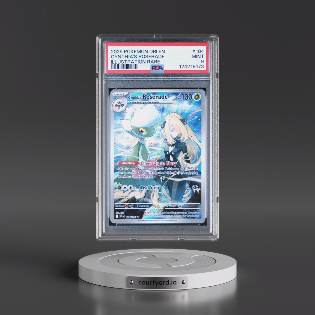 2025 Pokémon Dri EN-Destined Rivals #184 Cynthia's Roserade - Illustration Rare (PSA 9 MINT)