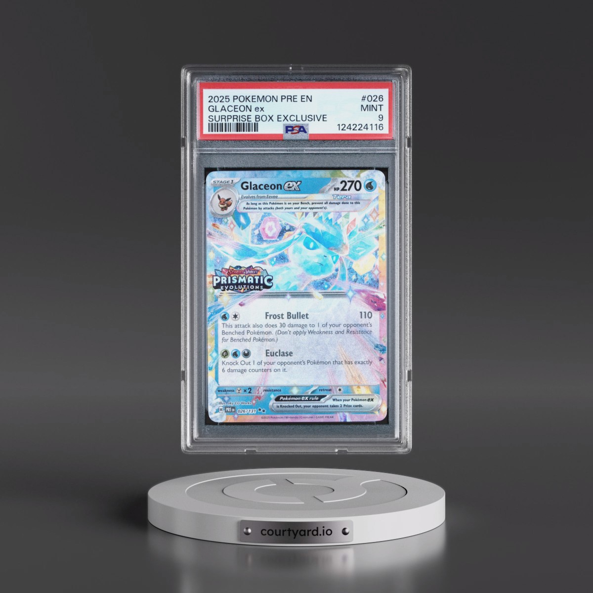 2025 Pokémon Pre EN-Prismatic Evolutions #026 Glaceon EX - Holo Surprise Box Exclusive (PSA 9 MINT)