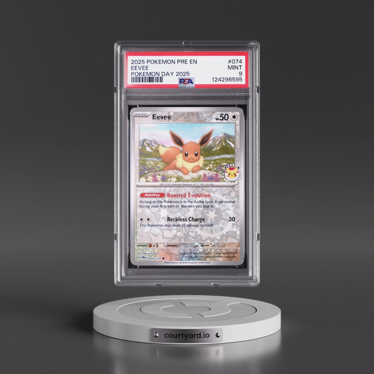 2025 Pokémon Pre EN-Prismatic Evolutions #074 Eevee - Pokemon Day 2025 (PSA 9 MINT)