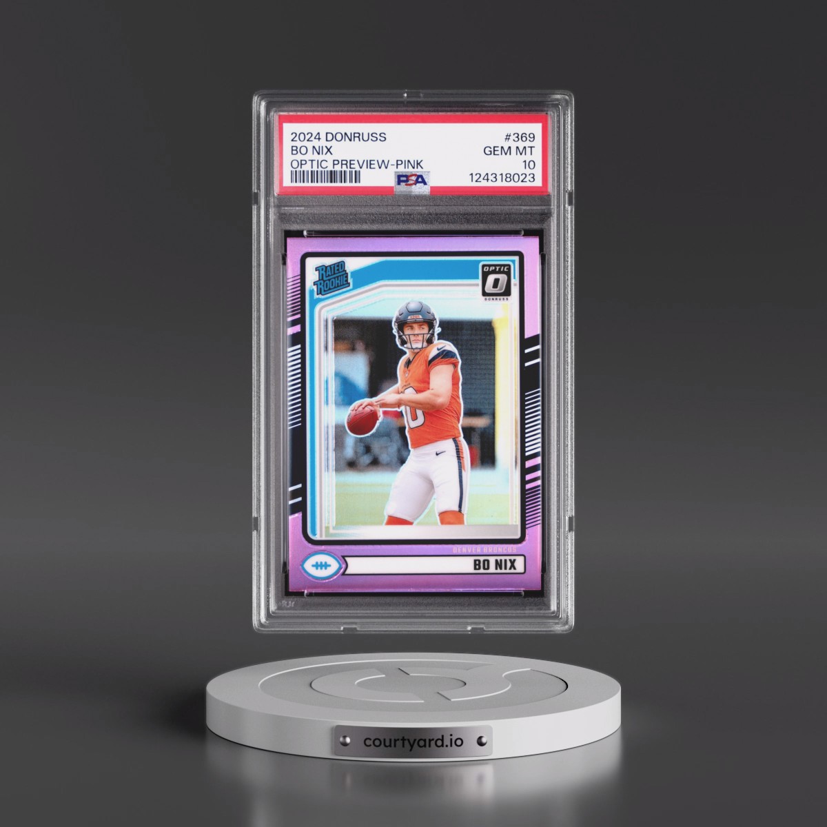 2024 Panini Donruss #369 Bo Nix - Optic Preview-Pink (PSA 10 GEM MINT)