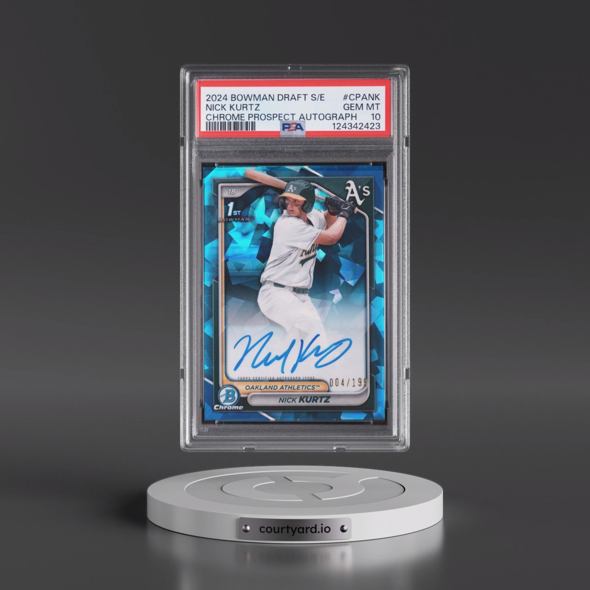 2024 Bowman Draft Sapphire Edition Chrome Sapphire Prospect Autographs #CPANK Nick Kurtz (PSA 10 GEM MINT) - Photo