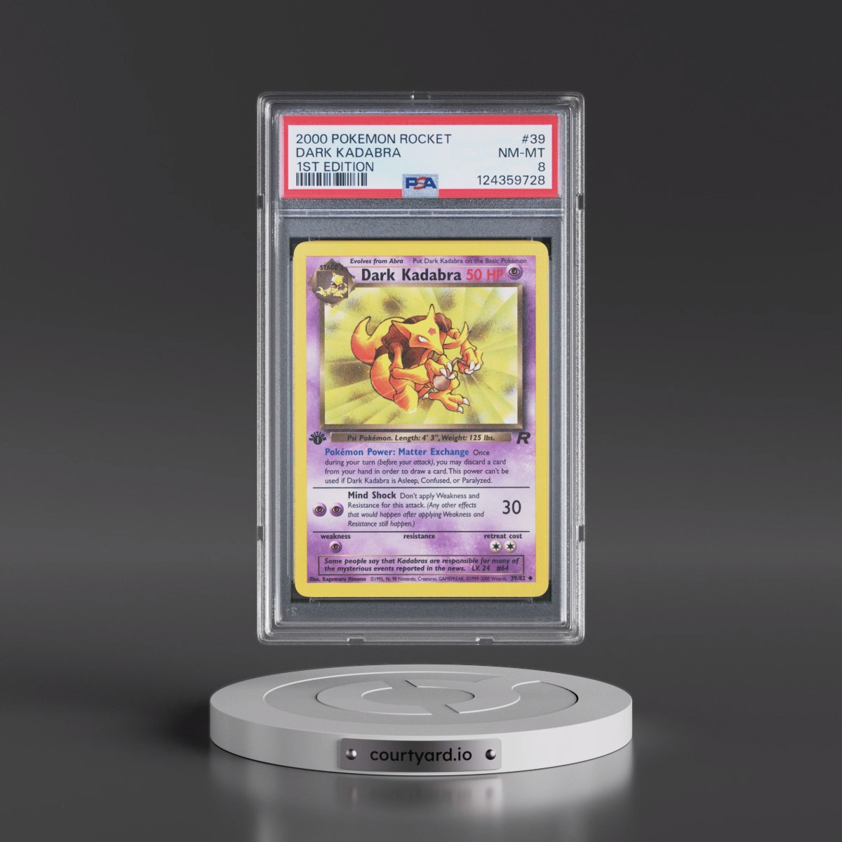 2000 Pokémon Rocket #39 Dark Kadabra - 1st Edition (PSA 8 NM-MT)