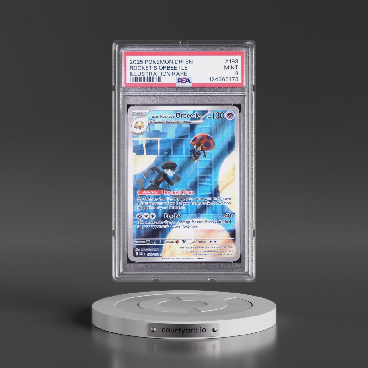 2025 Pokémon Dri EN-Destined Rivals #198 Team Rocket's Orbeetle - Illustration Rare (PSA 9 MINT)