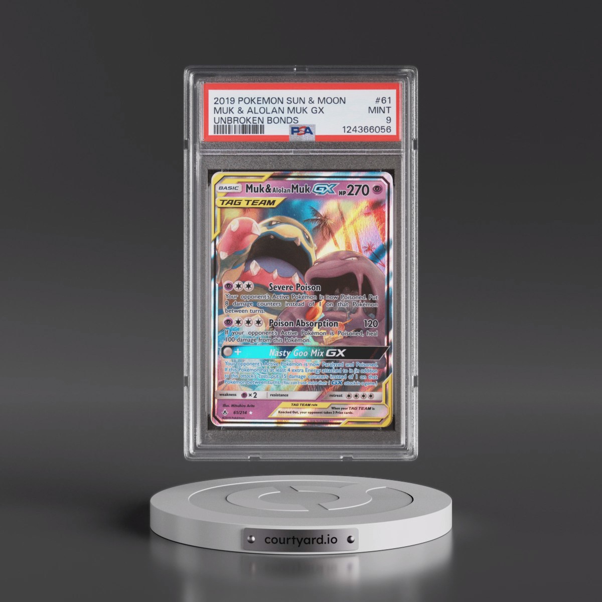2019 Pokémon Sun & Moon Unbroken Bonds #61 Muk & Alolan Muk GX - Holo (PSA 9 MINT)
