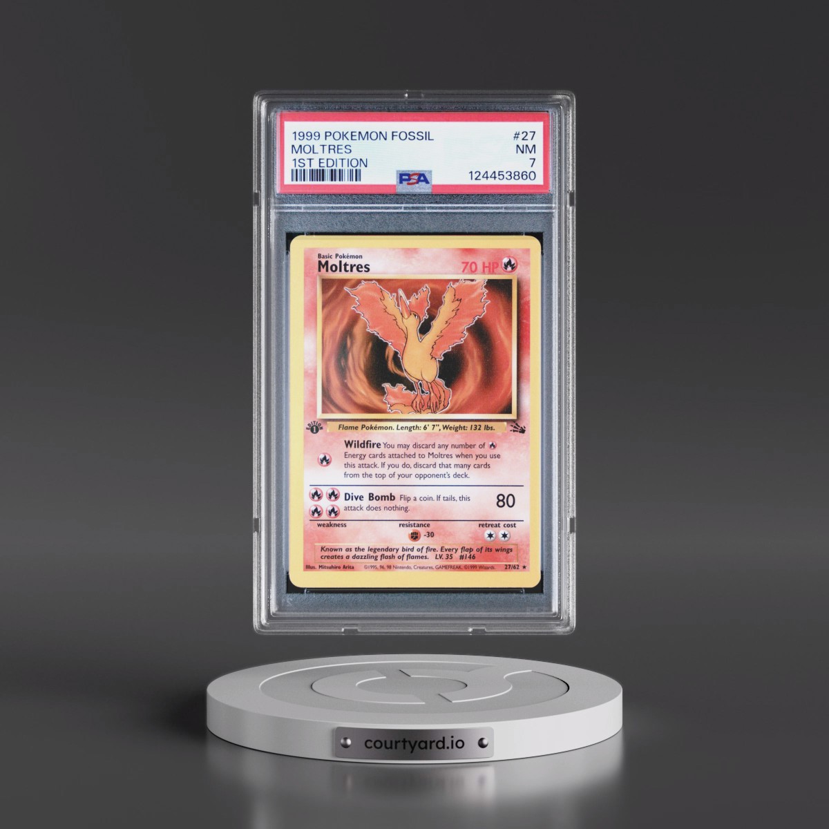 1999 Pokémon Fossil #27 Moltres - 1st Edition (PSA 7 NM)