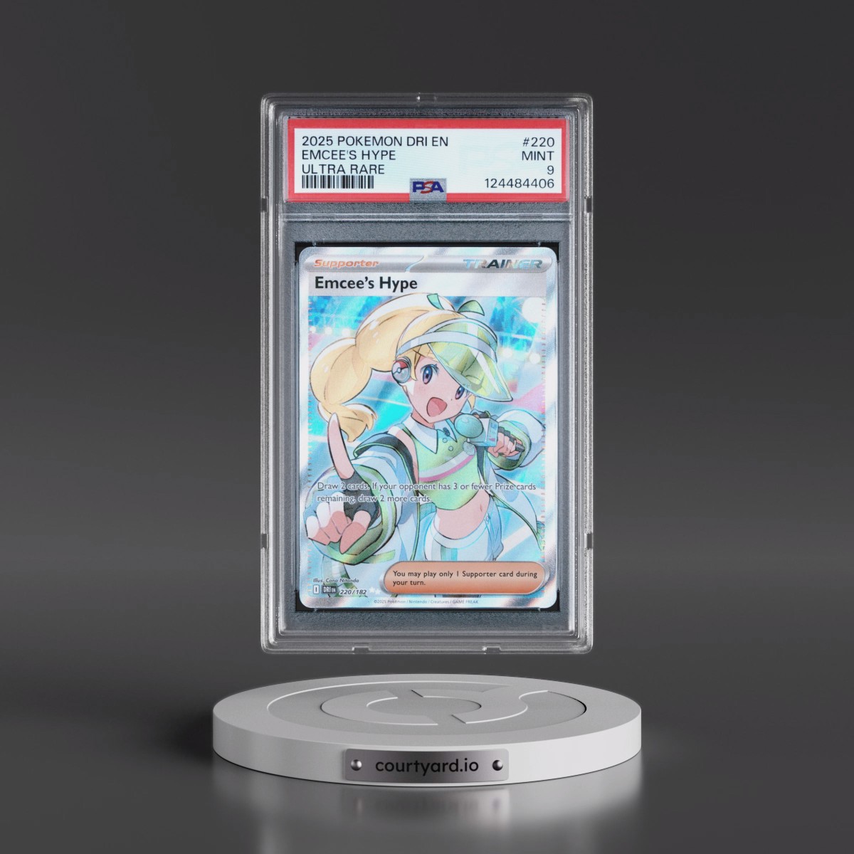 2025 Pokémon Dri EN-Destined Rivals #220 Emcee's Hype - Ultra Rare (PSA 9 MINT)