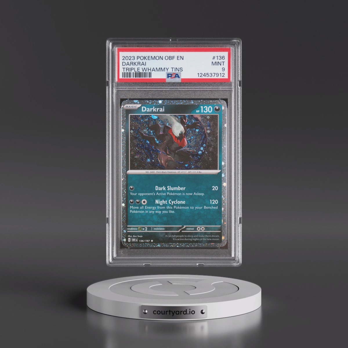 2023 Pokémon Obf EN-Obsidian Flames #136 Darkrai - Triple Whammy Tin (PSA 9 MINT)