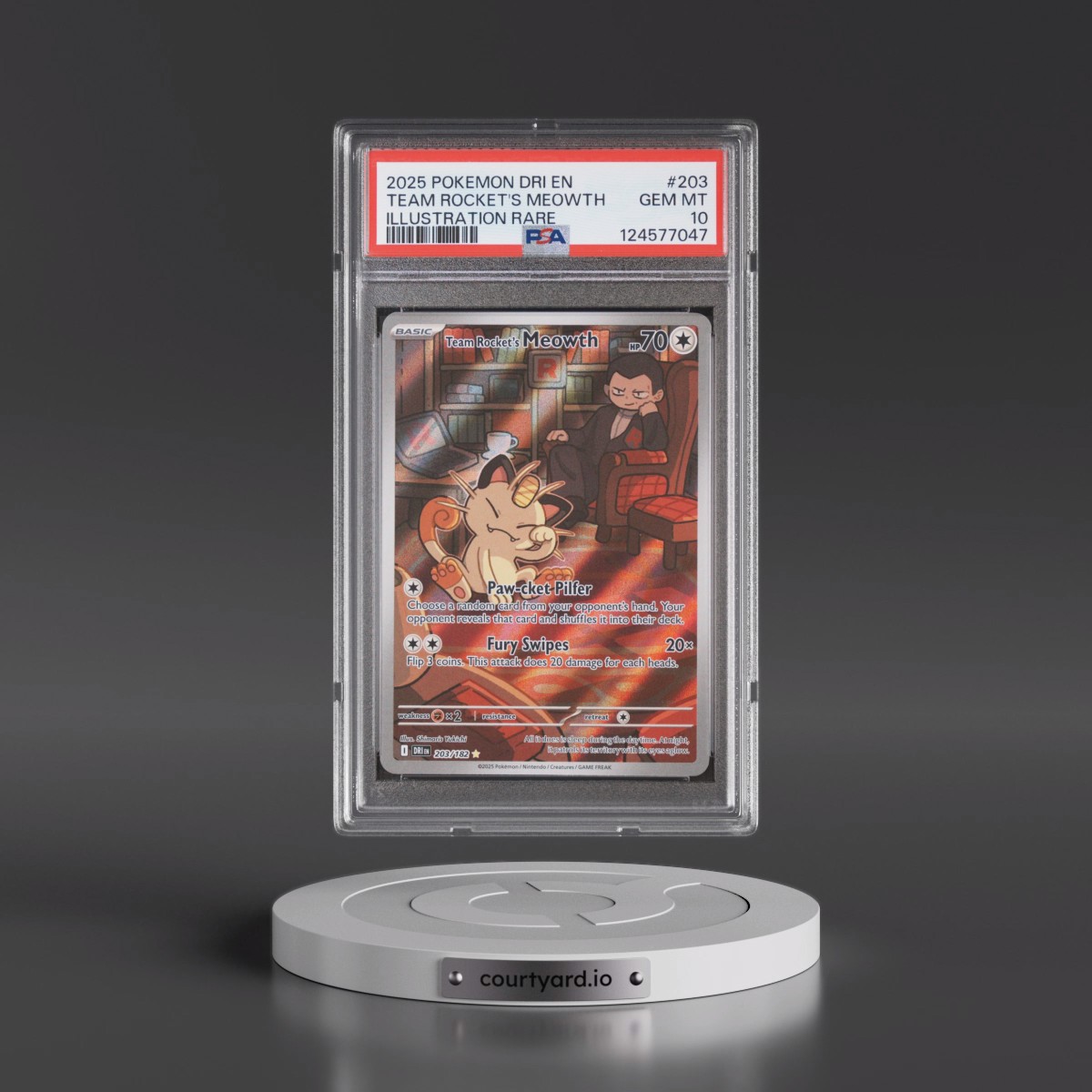 2025 Pokémon Dri EN-Destined Rivals #203 Team Rocket's Meowth - Illustration Rare (PSA 10 GEM MINT)
