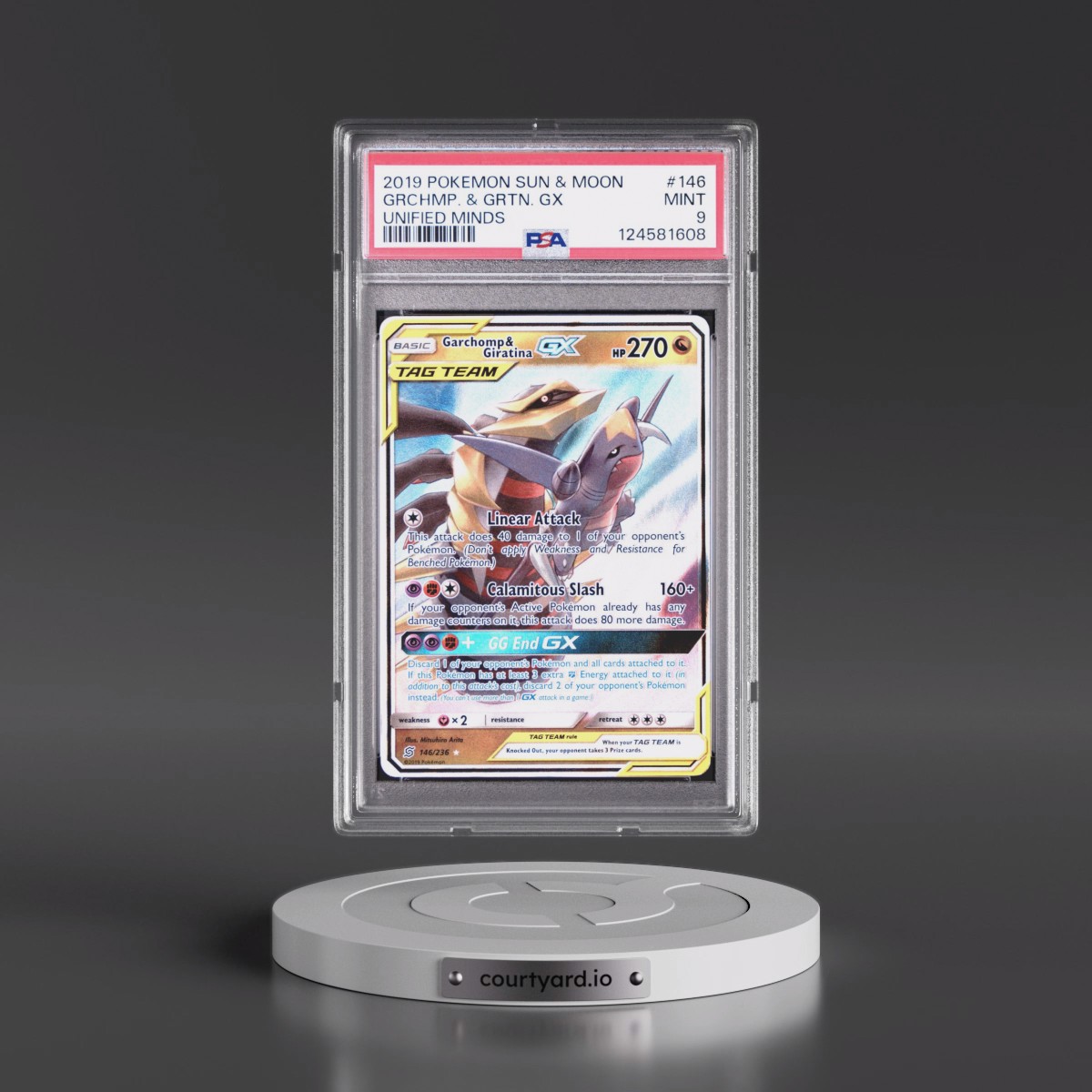 2019 Pokémon Sun & Moon Unified Minds #146 Garchomp & Giratina GX - Holo (PSA 9 MINT)