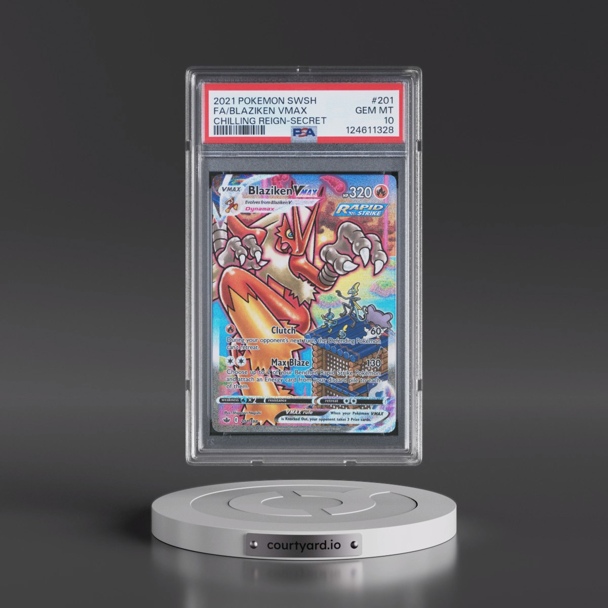 2021 Pokémon Sword & Shield Chilling Reign #201 Blaziken Vmax - Full Art Secret (PSA 10 GEM MINT)