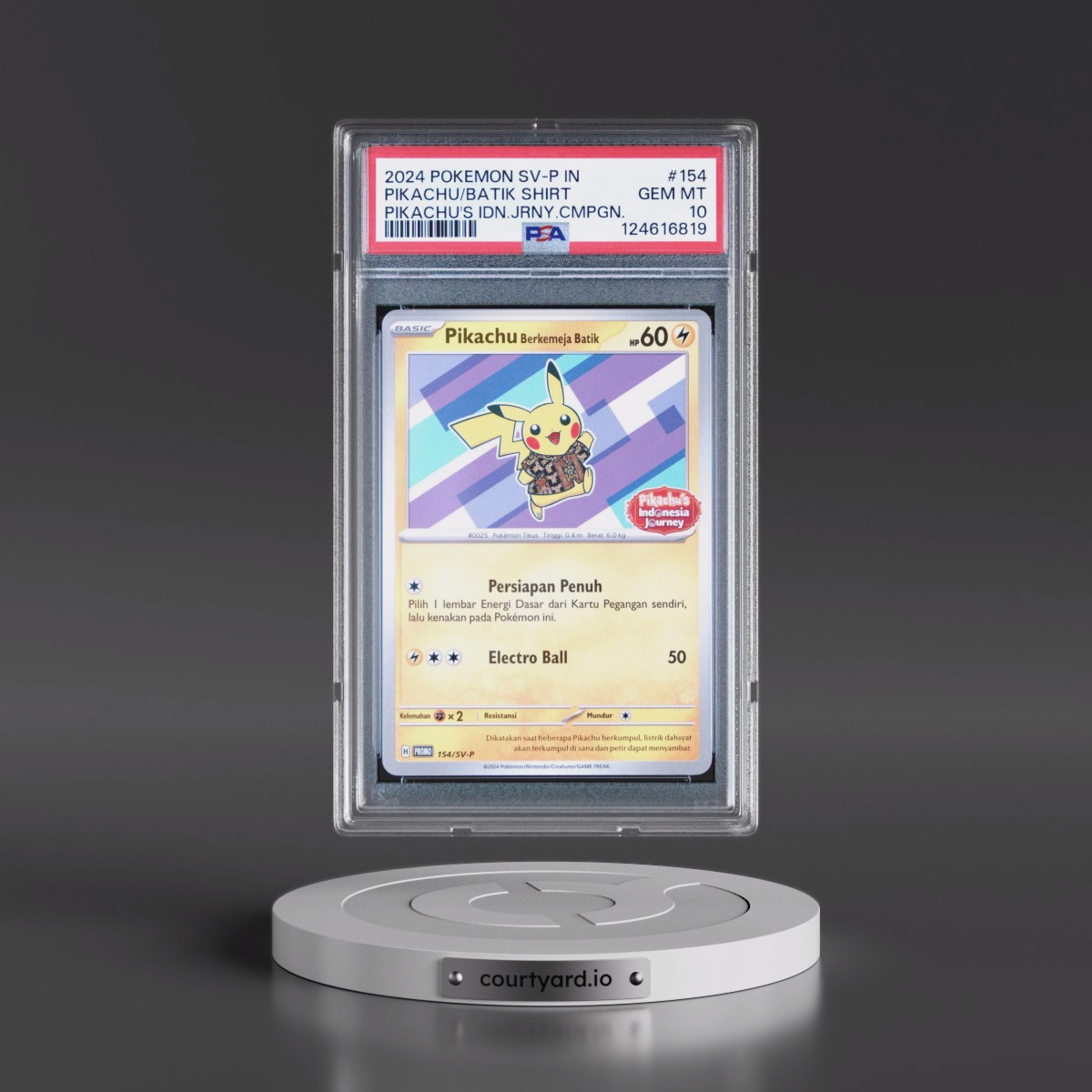 2024 Pokémon SV-P Promo #154 Pikachu in Batik Shirt - Pikachu's Indonesia Journey Campaign (PSA 10 GEM MINT)