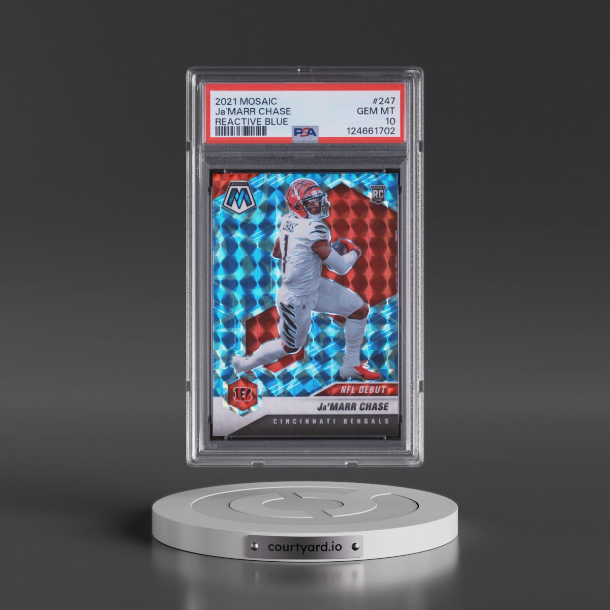 2021 Panini Mosaic JA’Marr Chase - Reactive Blue #247 PSA 10