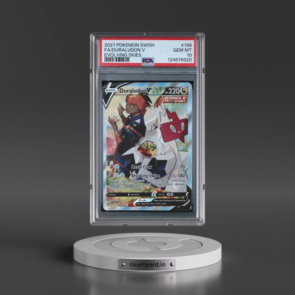 2021 Pokémon Sword & Shield Evolving Skies #198 Duraludon V - Holo Full Art (PSA 10 GEM MINT)