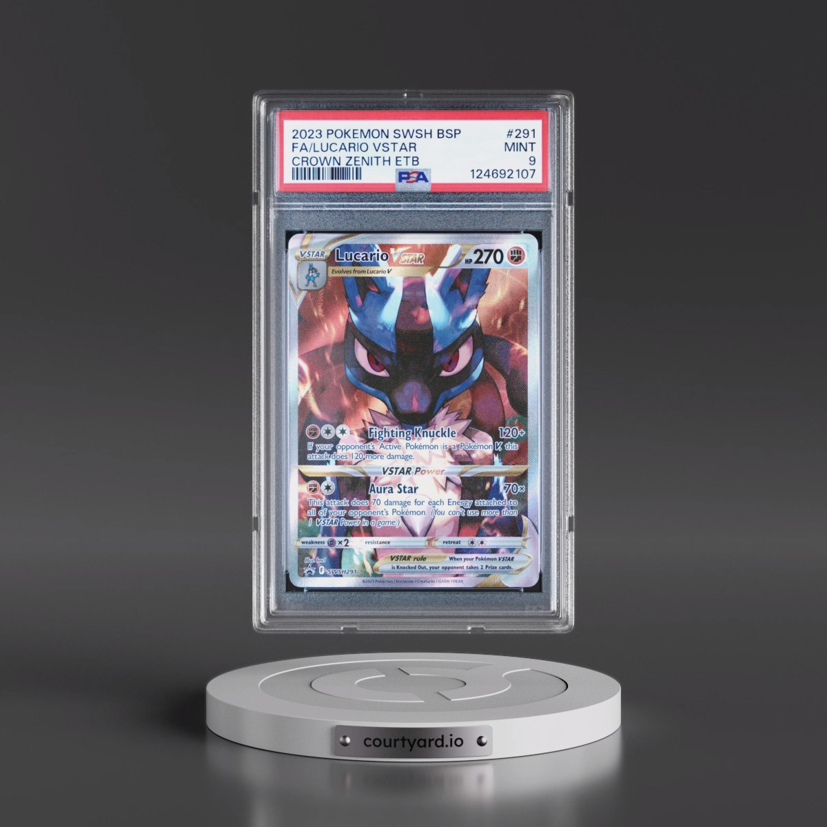 2023 Pokémon Swsh Black Star Promo #291 Lucario Vstar - Full Art Crown Zenith Elite Trainer Box (PSA 9 MINT)