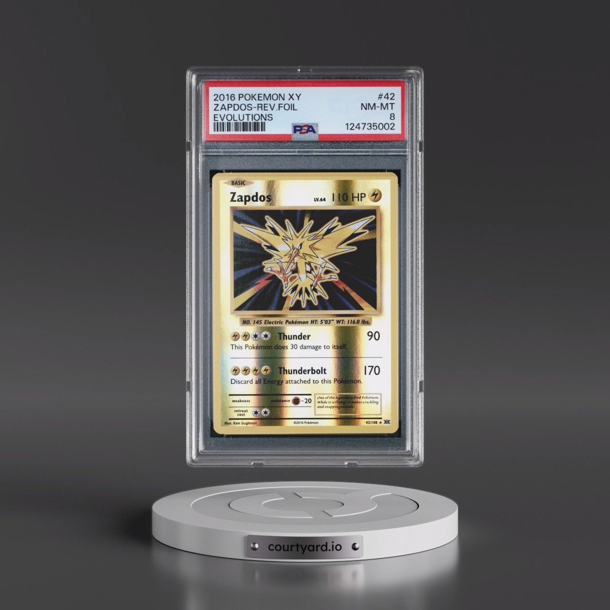 2016 Pokémon XY Evolutions #42 Zapdos - Reverse Foil (PSA 8 NM-MT)