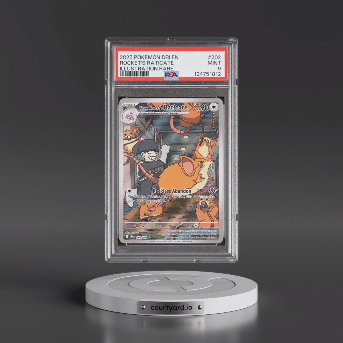 2025 Pokémon Dri EN-Destined Rivals #202 Team Rocket's Raticate - Illustration Rare (PSA 9 MINT)