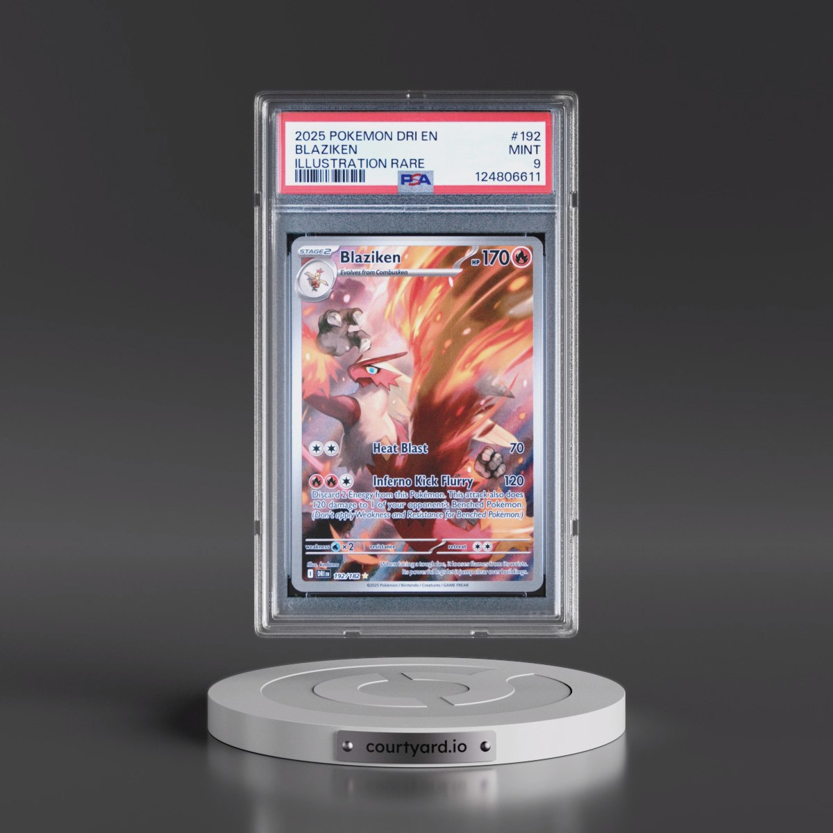 2025 Pokémon Dri EN-Destined Rivals #192 Blaziken - Illustration Rare (PSA 9 MINT)