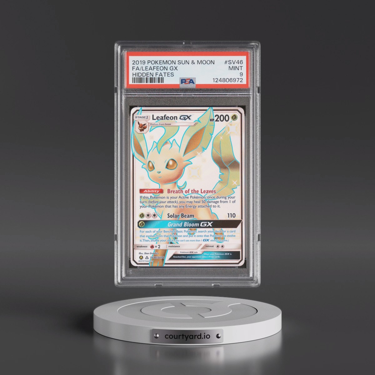 2019 Pokémon Sun & Moon Hidden Fates #SV46 Leafeon GX - Holo Full Art (PSA 9 MINT)