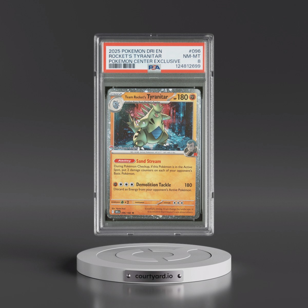 2025 Pokémon Dri EN-Destined Rivals #096 Team Rocket's Tyranitar - Pokemon Center Exclusive (PSA 8 NM-MT)