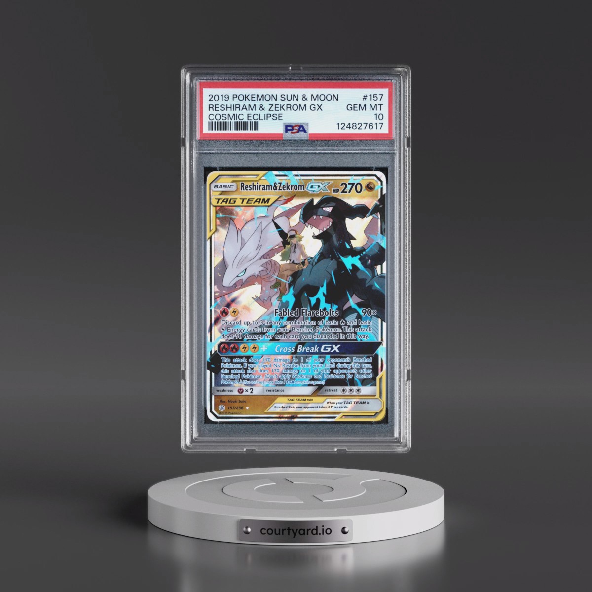 2019 Pokémon Sun & Moon Cosmic Eclipse #157 Reshiram & Zekrom GX - Holo (PSA 10 GEM MINT)