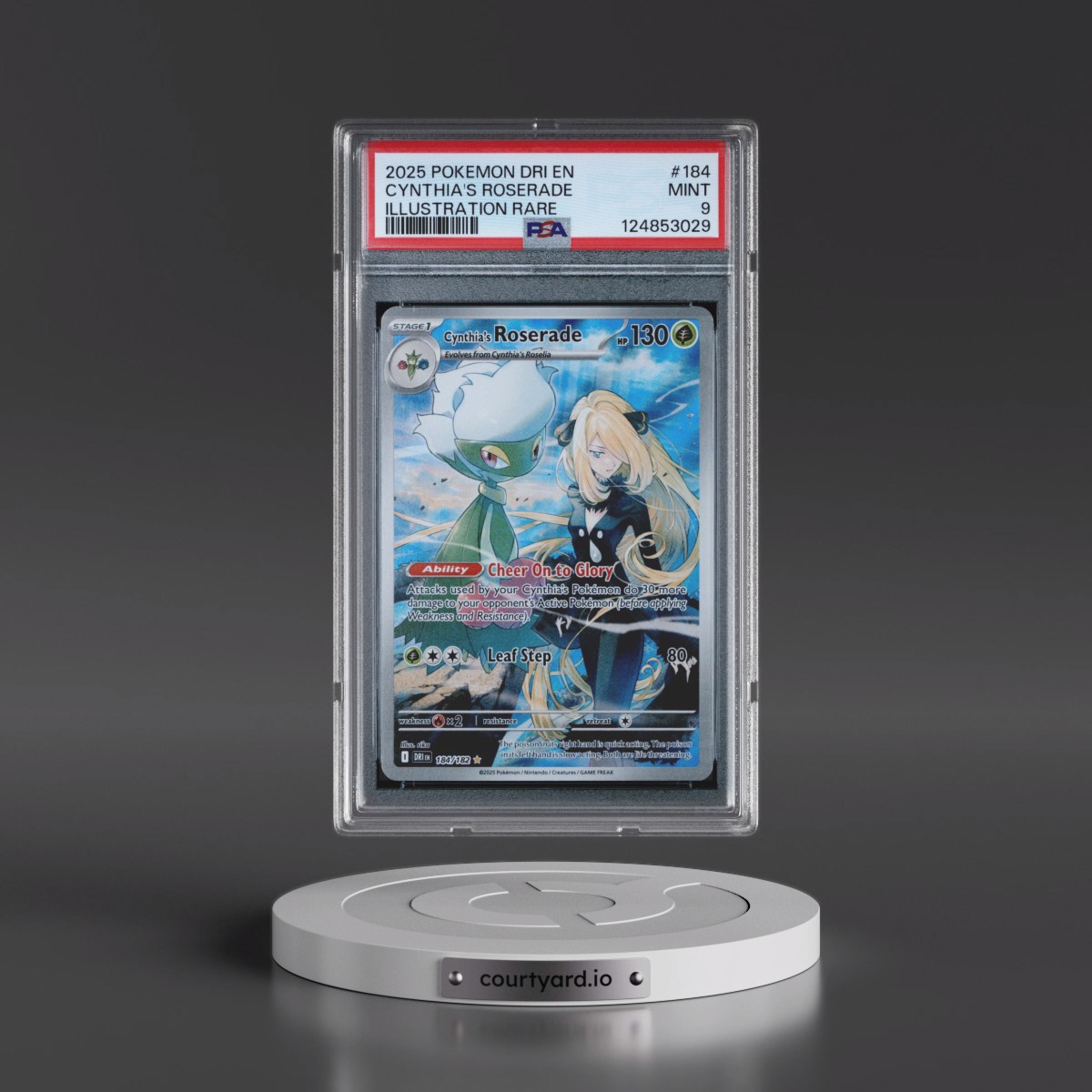 2025 Pokémon Dri EN-Destined Rivals #184 Cynthia's Roserade - Illustration Rare (PSA 9 MINT)