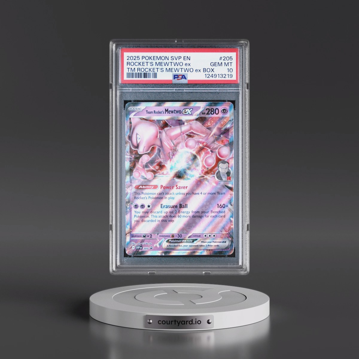 2025 Pokémon Svp EN-SV Black Star Promo #205 Team Rocket's Mewtwo EX - Holo Team Rocket's Mewtwo EX Box (PSA 10 GEM MINT)