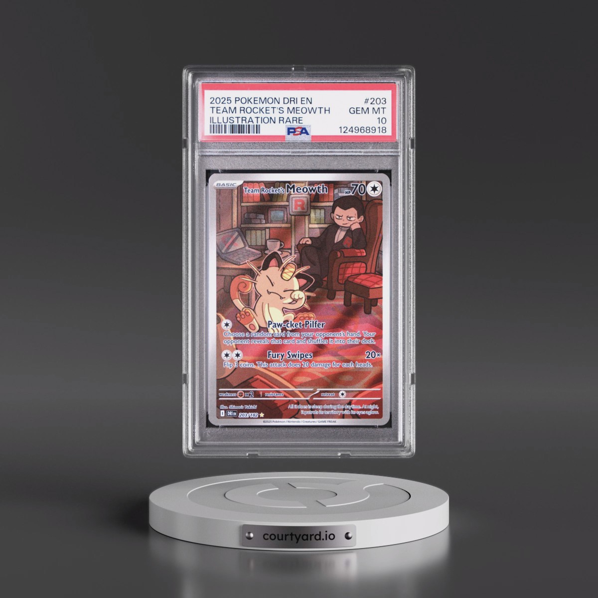 2025 Pokémon Dri EN-Destined Rivals #203 Team Rocket's Meowth - Illustration Rare (PSA 10 GEM MINT)