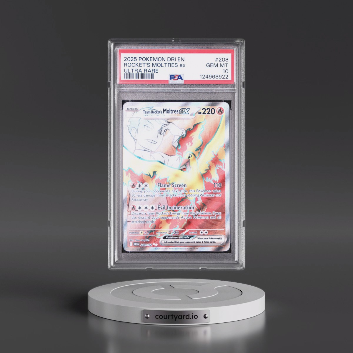 2025 Pokémon Dri EN-Destined Rivals #208 Team Rocket's Moltres EX - Holo Ultra Rare (PSA 10 GEM MINT)