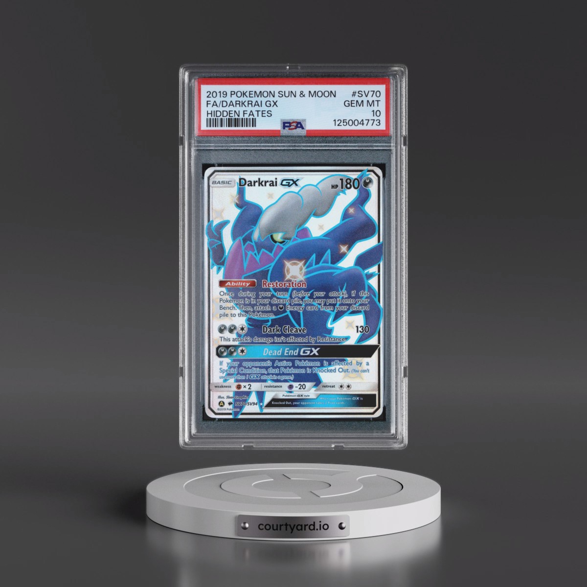 2019 Pokémon Sun & Moon Hidden Fates #SV70 Darkrai GX - Holo Full Art (PSA 10 GEM MINT)