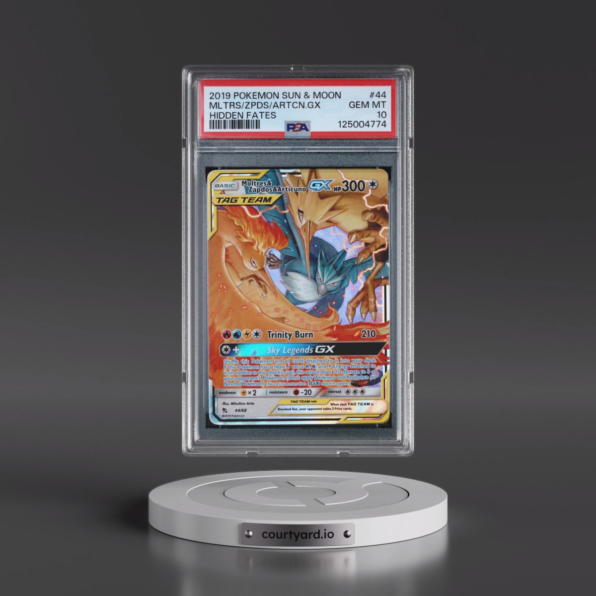 2019 Pokémon Sun & Moon Hidden Fates #44 Moltres & Zapdos & Articuno GX - Holo (PSA 10 GEM MINT)